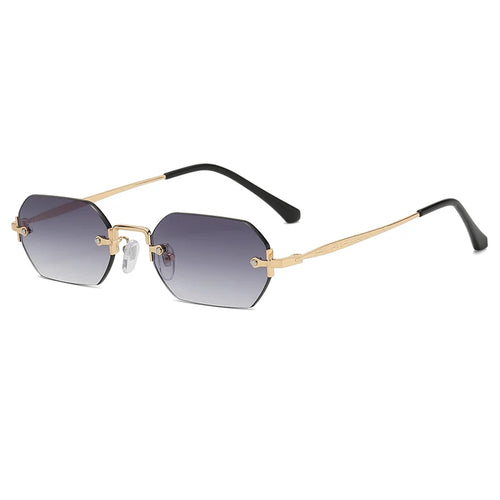 Small Square Rimless Sunglasses Women Retro Polygon Grey Gradient Sun