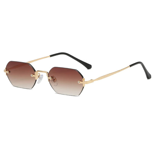Small Square Rimless Sunglasses Women Retro Polygon Grey Gradient Sun
