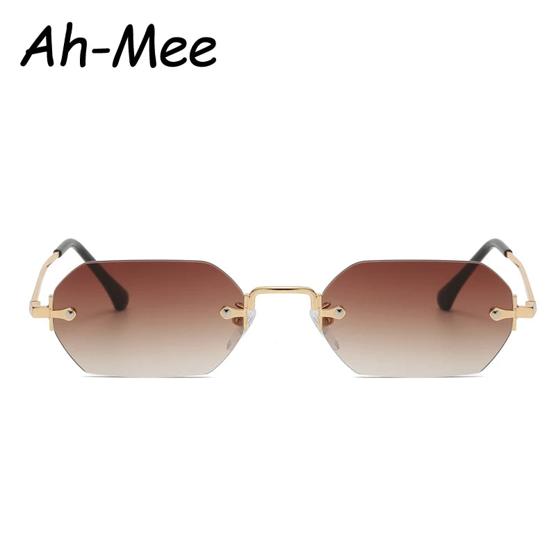 Small Square Rimless Sunglasses Women Retro Polygon Grey Gradient Sun