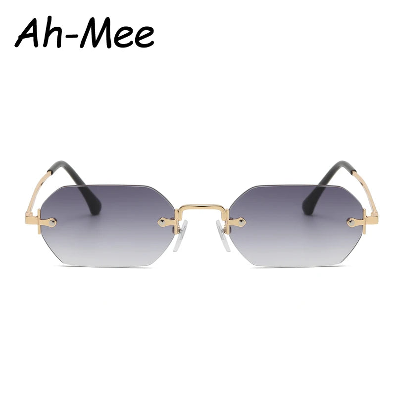 Small Square Rimless Sunglasses Women Retro Polygon Grey Gradient Sun